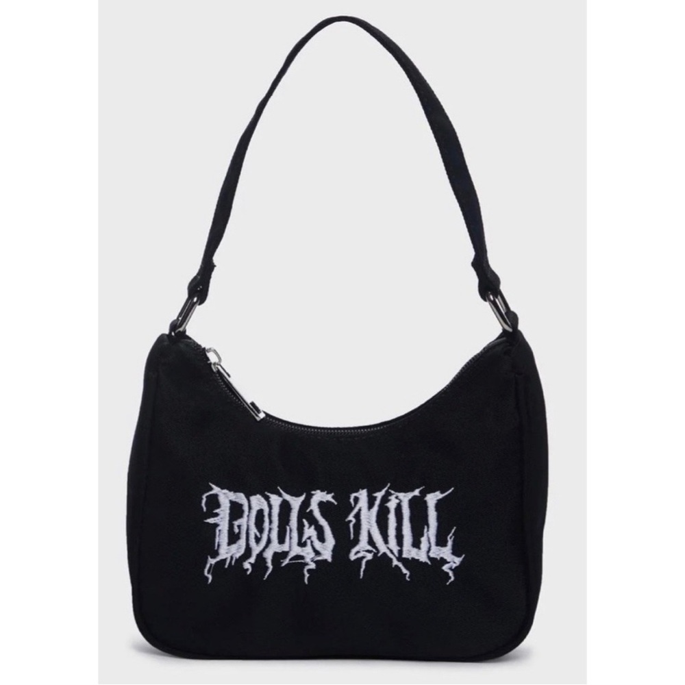 Dolls Kill logo black mink shoulder bag